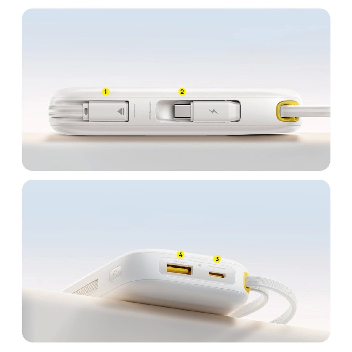 Išorinė baterija Baseus EnerFill FC31 20000 mAh 22.5 W su ekranu ir 2 integruotais laidais (USB-C + Lightning) – balta 6 Išorinė baterija Baseus EnerFill FC31 20000 mAh 22.5 W su ekranu ir 2 integruotais laidais (USB-C + Lightning) – balta 6