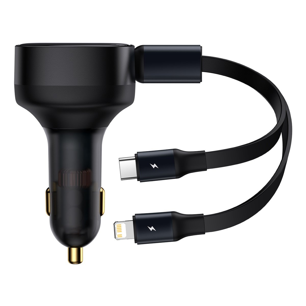 Baseus Enjoyment Retractable 2-in-1 Car Charger C+L 30W Juodas Baseus Enjoyment Retractable 2-in-1 Car Charger C+L 30W Juodas