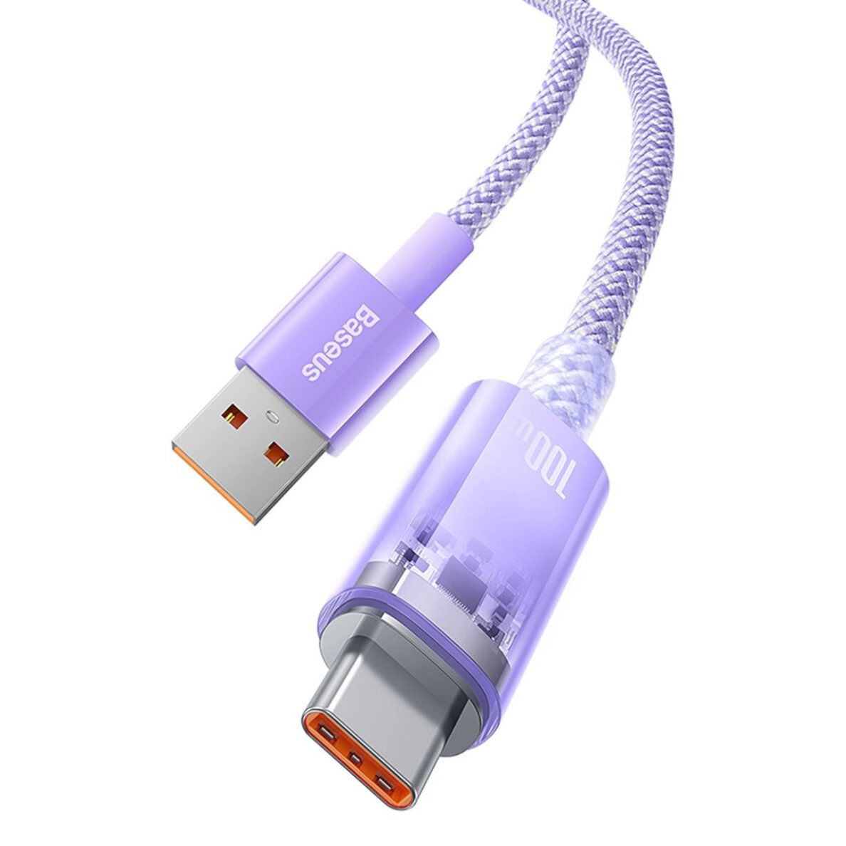 Krovimo kabelis Baseus Explorer 100 W USB-A – USB-C su temperatūros jutikliu 1 m – violetinis 5