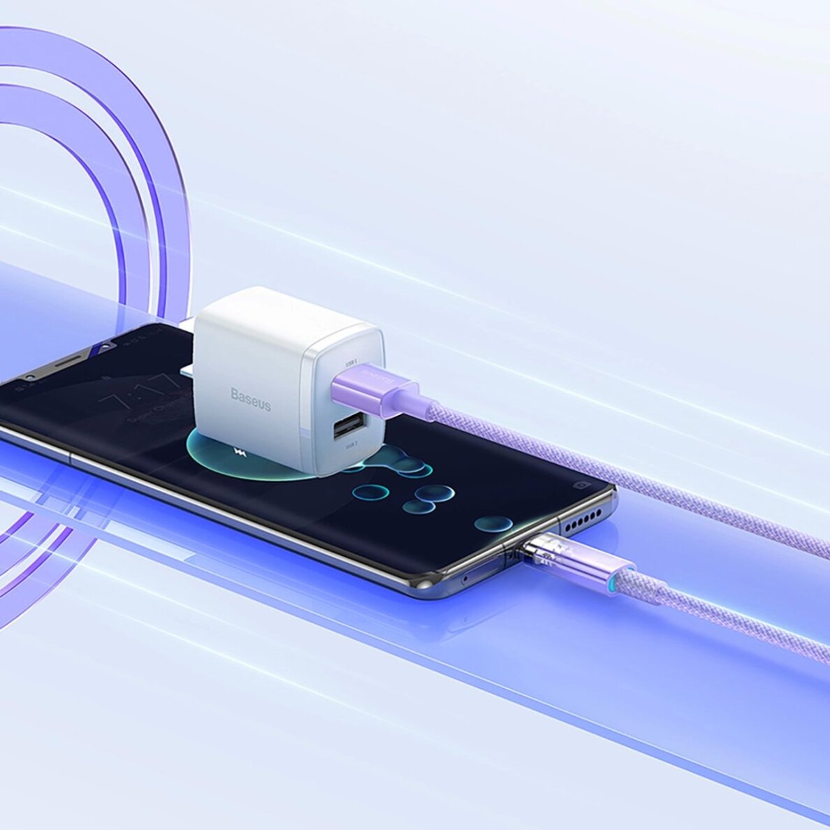 Krovimo kabelis Baseus Explorer 100 W USB-A – USB-C su temperatūros jutikliu 1 m – violetinis 9