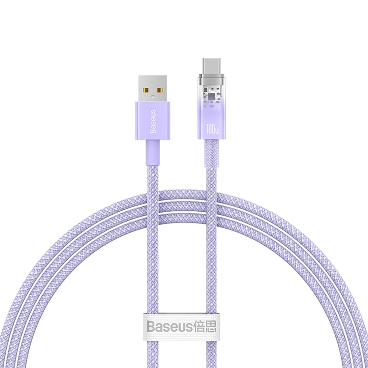 Krovimo kabelis Baseus Explorer 100 W USB-A – USB-C su temperatūros jutikliu 1 m – violetinis