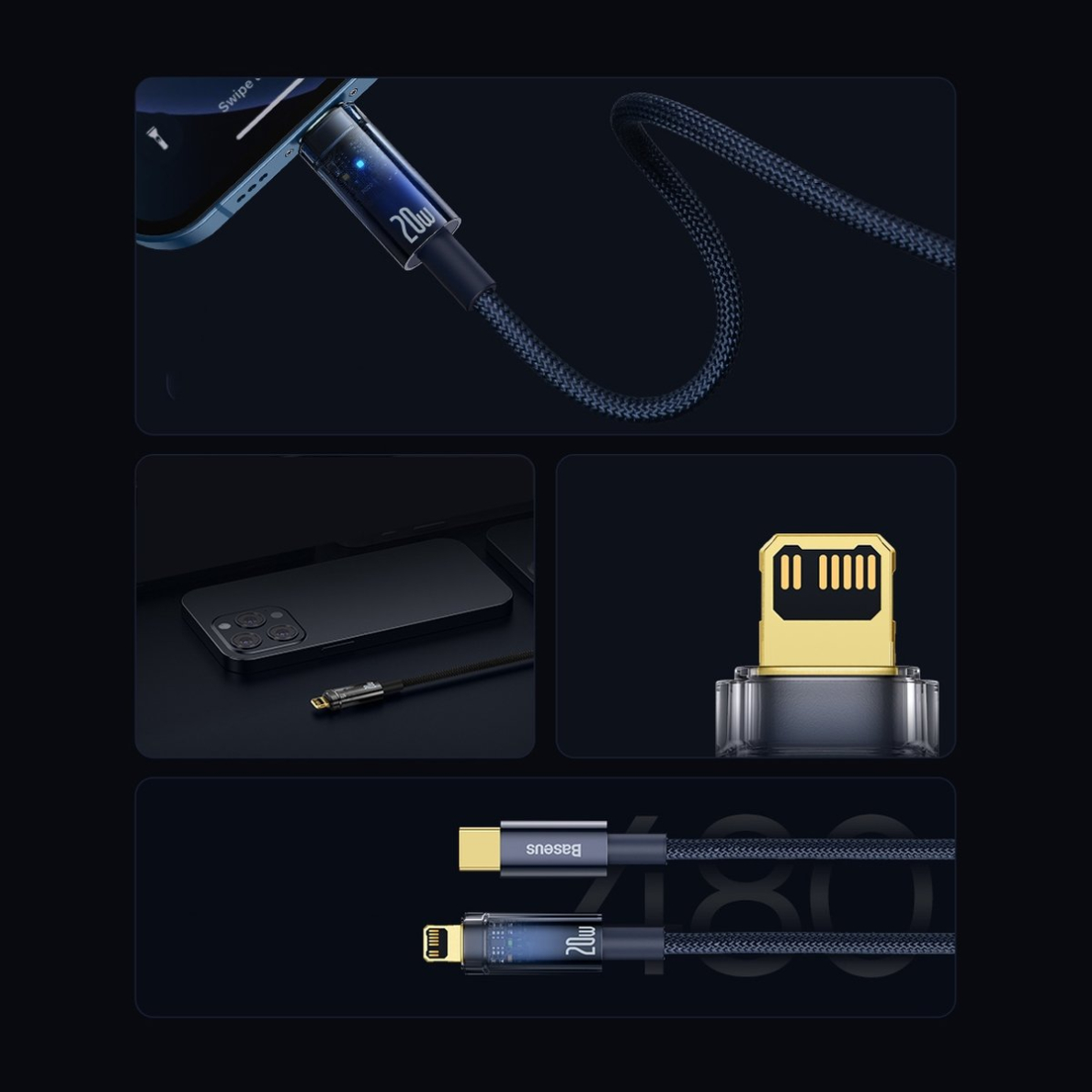 Baseus Explorer Series cable USB Type C - Lightning 20W 1m Mėlynas (CATS000003) 11 Baseus Explorer Series cable USB Type C - Lightning 20W 1m Mėlynas (CATS000003) 11
