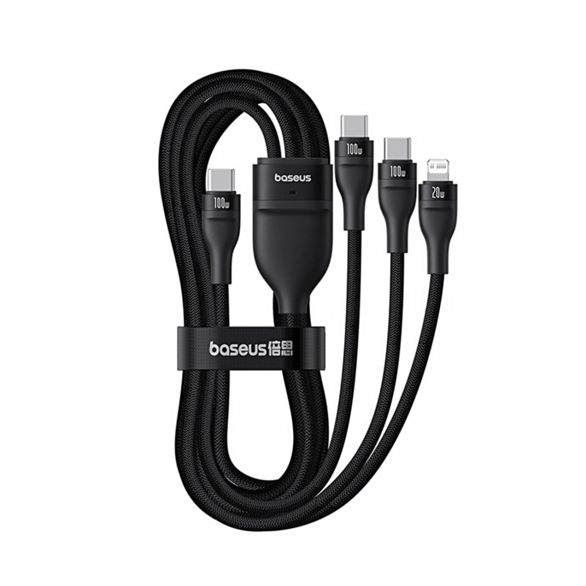 Krovimo kabelis Baseus Flash Series 3 3in1 100 W USB-C – USB-C + USB-C + Lightning 1.5 m + 3 × 0.25 m – juodas 3