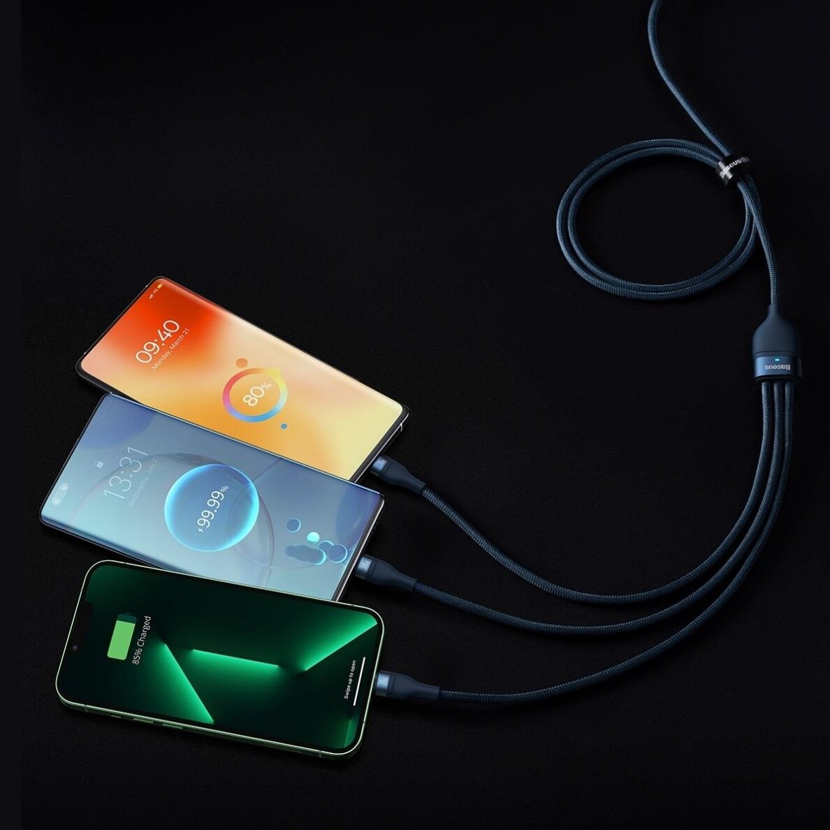 Kabelis Baseus Flash Series II USB Type C / USB Type A - USB Type C / Lightning / micro USB 100 W 1.5 m Mėlynas (CASS030203) 8 Kabelis Baseus Flash Series II USB Type C / USB Type A - USB Type C / Lightning / micro USB 100 W 1.5 m Mėlynas (CASS030203) 8