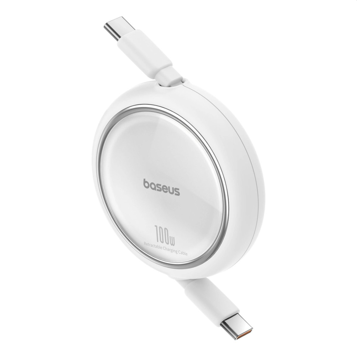 Baseus Free2Draw Mini USB-C - USB-C 100W 1m retractable Kabelis - baltas 1 Baseus Free2Draw Mini USB-C - USB-C 100W 1m retractable Kabelis - baltas 1