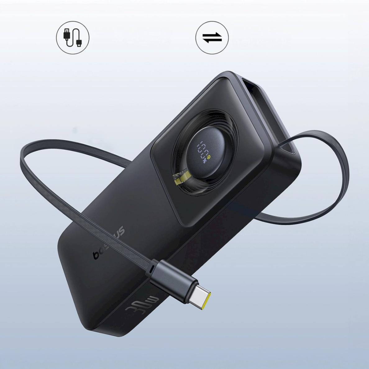 Baseus Free2Pull 10000mAh 30W Power Bank su USB-C jungtimi, ištraukiamas USB-C kabelis – juodas 5 Baseus Free2Pull 10000mAh 30W Power Bank su USB-C jungtimi, ištraukiamas USB-C kabelis – juodas 5