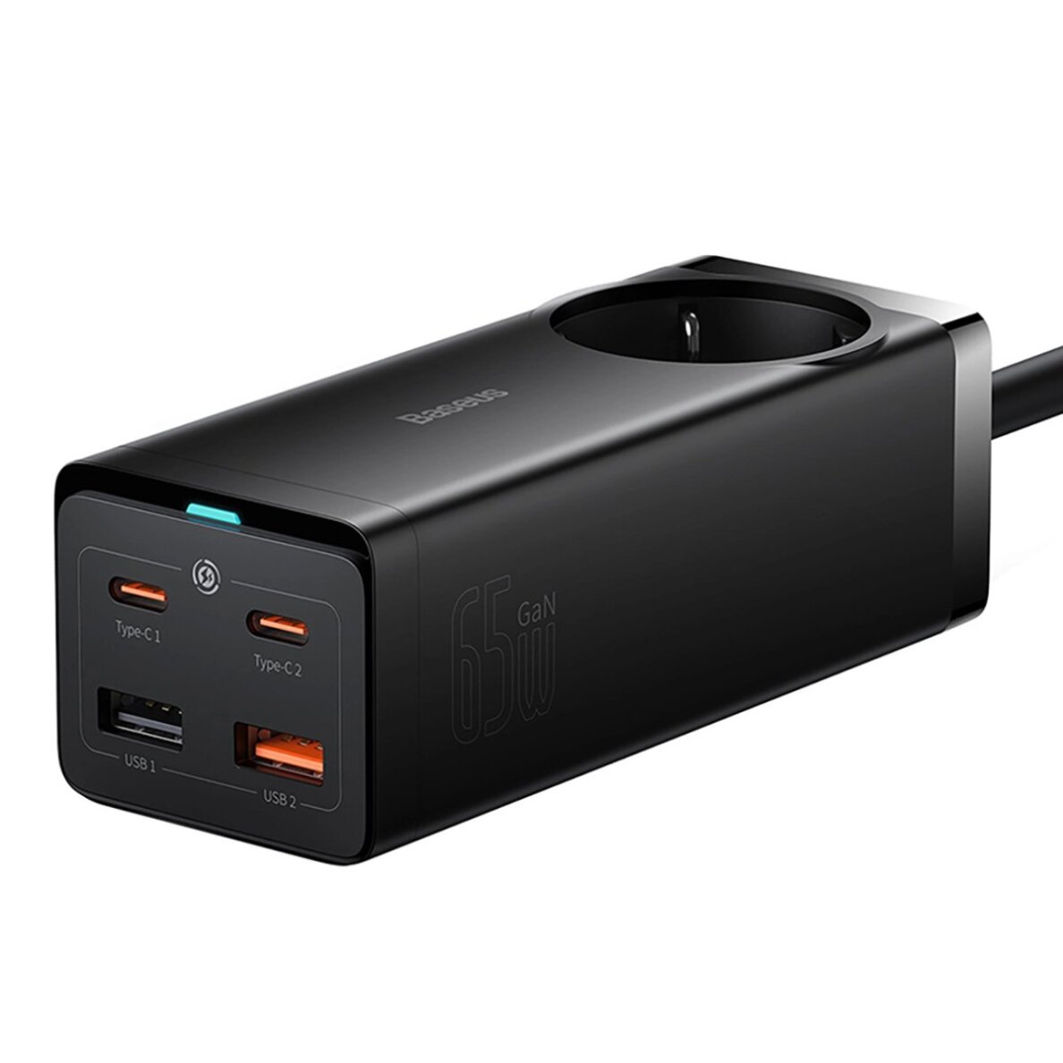 Įkrovimo stotelė Baseus GaN3 Pro 65 W EU + 2 × USB-C + 2 × USB-A su Baseus Xiaobai USB-C 100 W 1 m kabeliu – juoda