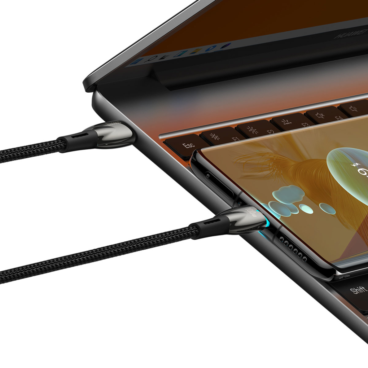 Baseus Glimmer Series cable with fast charging USB-C 480Mb/s PD 100W 2m Juodas 3 Baseus Glimmer Series cable with fast charging USB-C 480Mb/s PD 100W 2m Juodas 3