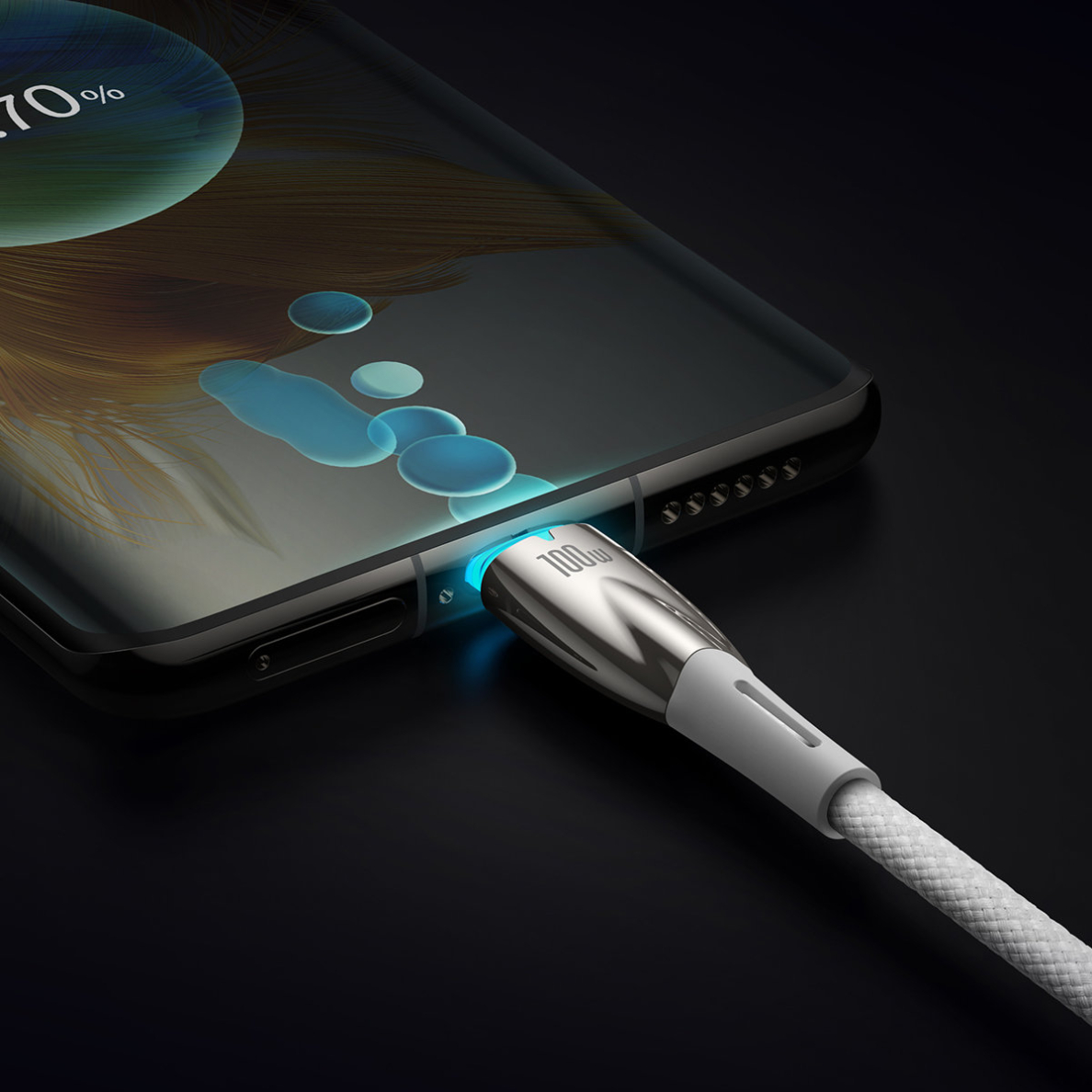 Baseus Glimmer Series cable with fast charging USB-C 480Mb/s PD 100W 2m white 8 Baseus Glimmer Series cable with fast charging USB-C 480Mb/s PD 100W 2m white 8