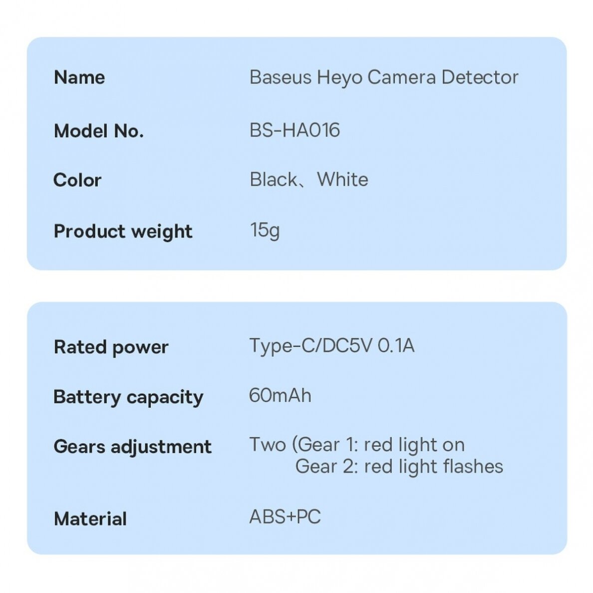 Baseus Heyo Camera Detector Baltas(With Simple charging cable USB to Type-C 0.3m Baltas) 22 Baseus Heyo Camera Detector Baltas(With Simple charging cable USB to Type-C 0.3m Baltas) 22