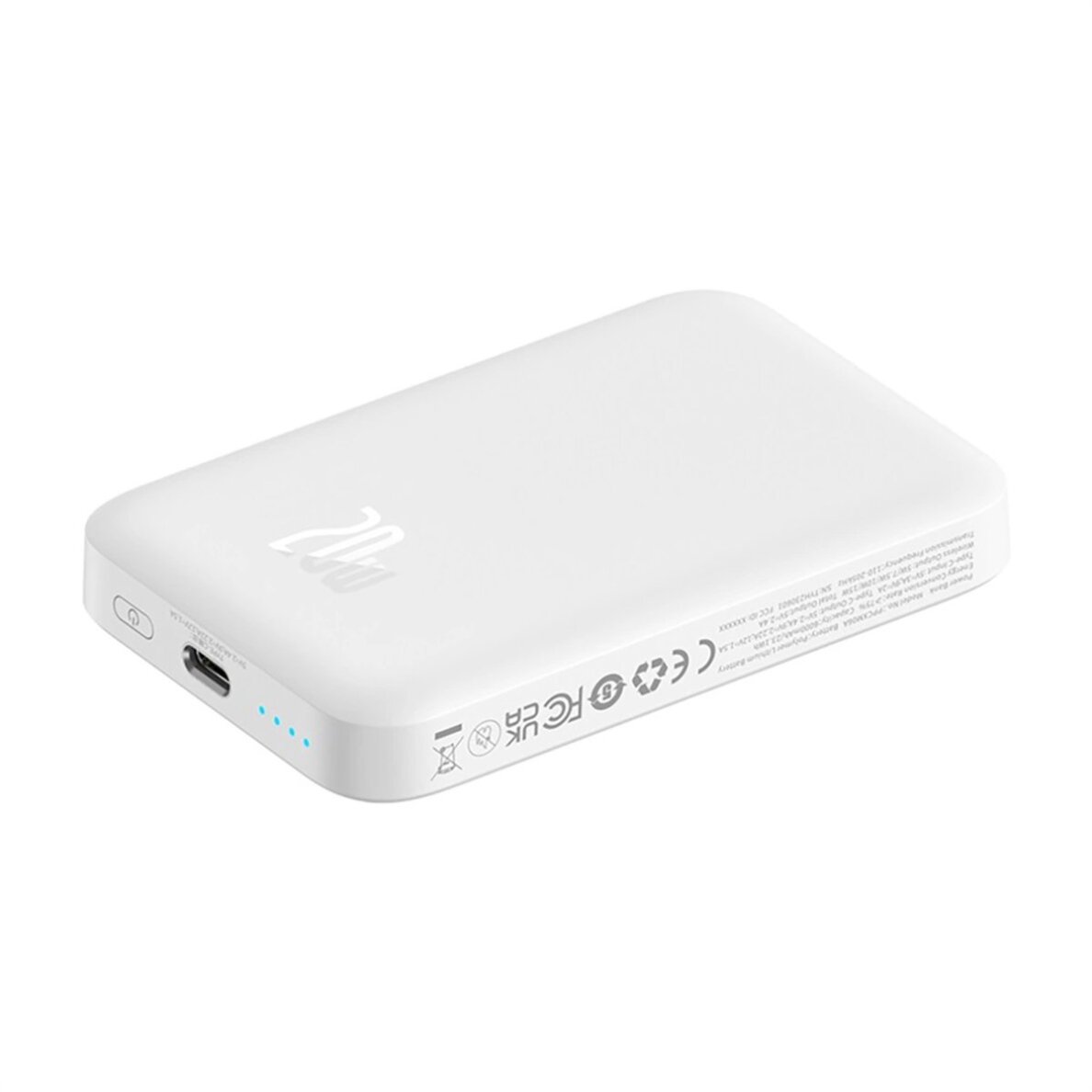 Išorinė baterija Baseus Magnetic Mini Air PPCXM06A 6000 mAh 20 W su Simple Series USB-C kabeliu – balta 13