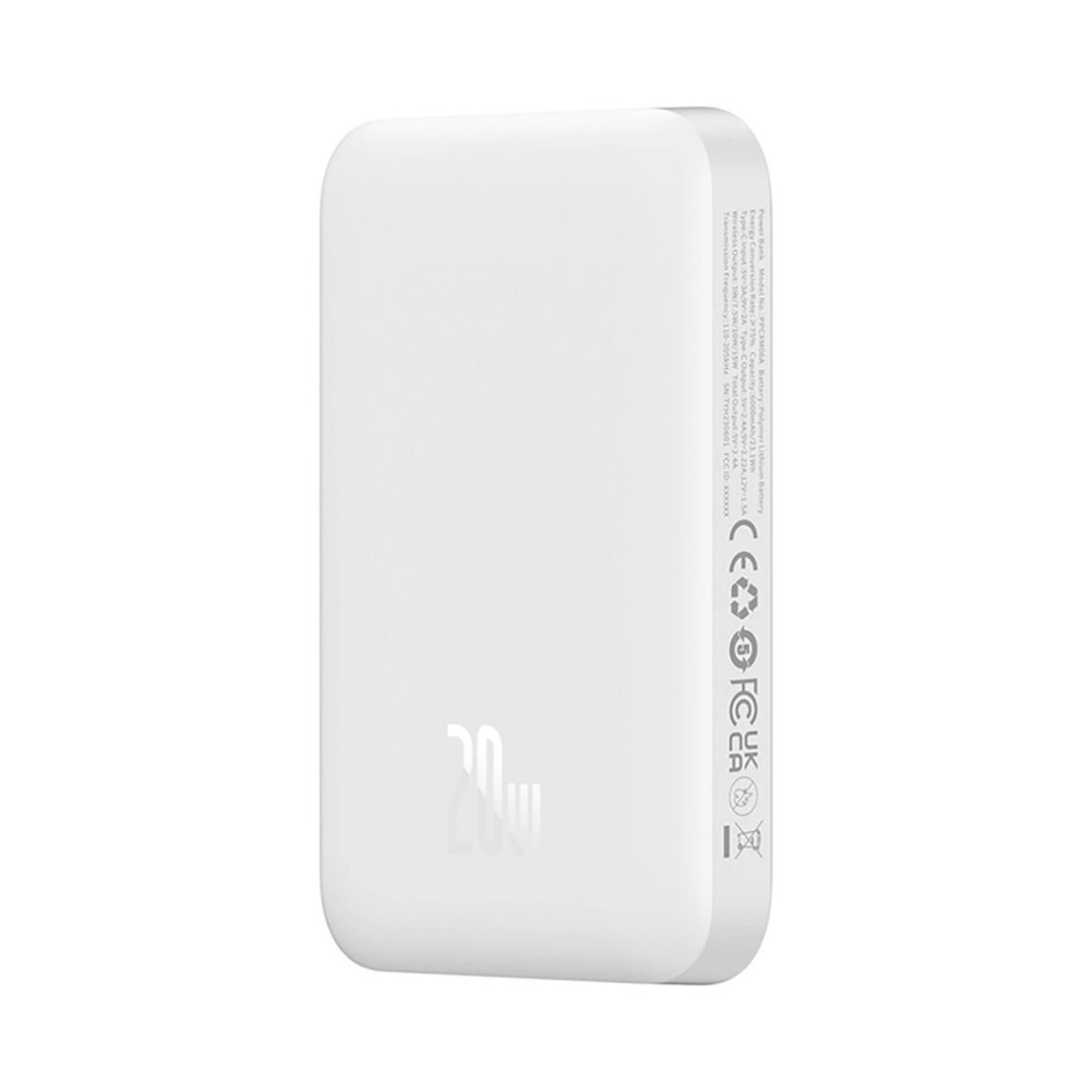 Išorinė baterija Baseus Magnetic Mini Air PPCXM06A 6000 mAh 20 W su Simple Series USB-C kabeliu – balta 3