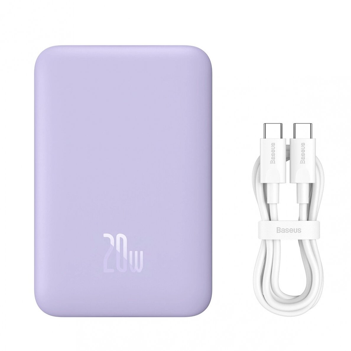 Baseus Magnetic Mini Induction Powerbank 10000mAh 20W - violetinis + USB-C - USB-C Kabelis 4