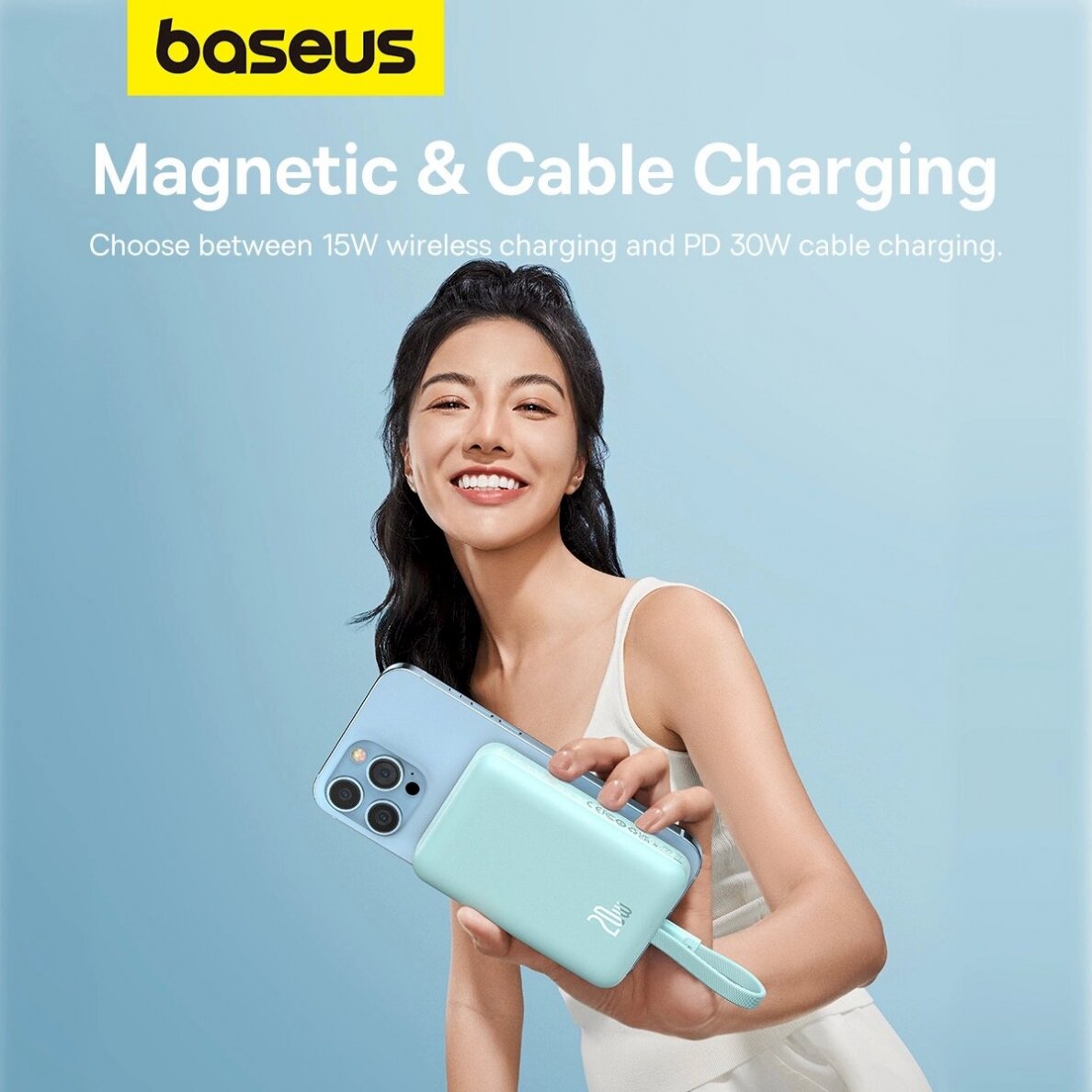 Baseus Magnetic Mini MagSafe 10000mAh 20W powerbankbuilt-in Lightning Kabelis - blue + Baseus Simple Series USB-C - USB-C 60W 0.3m Kabelis 10 Baseus Magnetic Mini MagSafe 10000mAh 20W powerbankbuilt-in Lightning Kabelis - blue + Baseus Simple Series USB-C - USB-C 60W 0.3m Kabelis 10