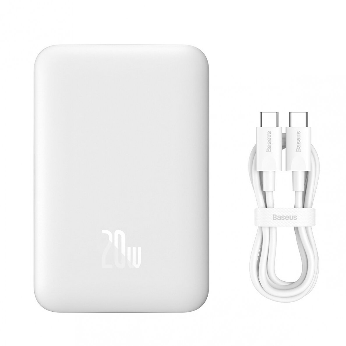 Baseus Magnetic Mini Power Bank with MagSafe 15W / PD Quick Charge QC 20W 10000mAh White (Overseas Edition) + Xiaobai Series USB-C Cable - USB-C 60W 3A 0.5m White 12 Baseus Magnetic Mini Power Bank with MagSafe 15W / PD Quick Charge QC 20W 10000mAh White (Overseas Edition) + Xiaobai Series USB-C Cable - USB-C 60W 3A 0.5m White 12