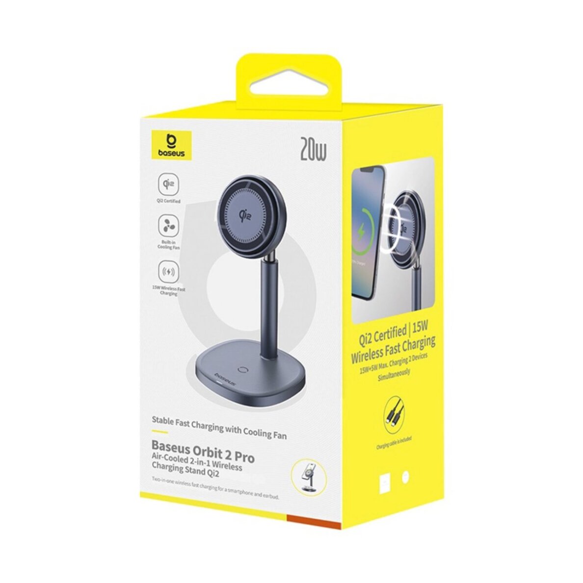 Belaidis įkroviklis Baseus Orbit 2 Pro MagSafe Qi2 20 W 2-in-1 su aušinimu – pilkas 10 Belaidis įkroviklis Baseus Orbit 2 Pro MagSafe Qi2 20 W 2-in-1 su aušinimu – pilkas 10