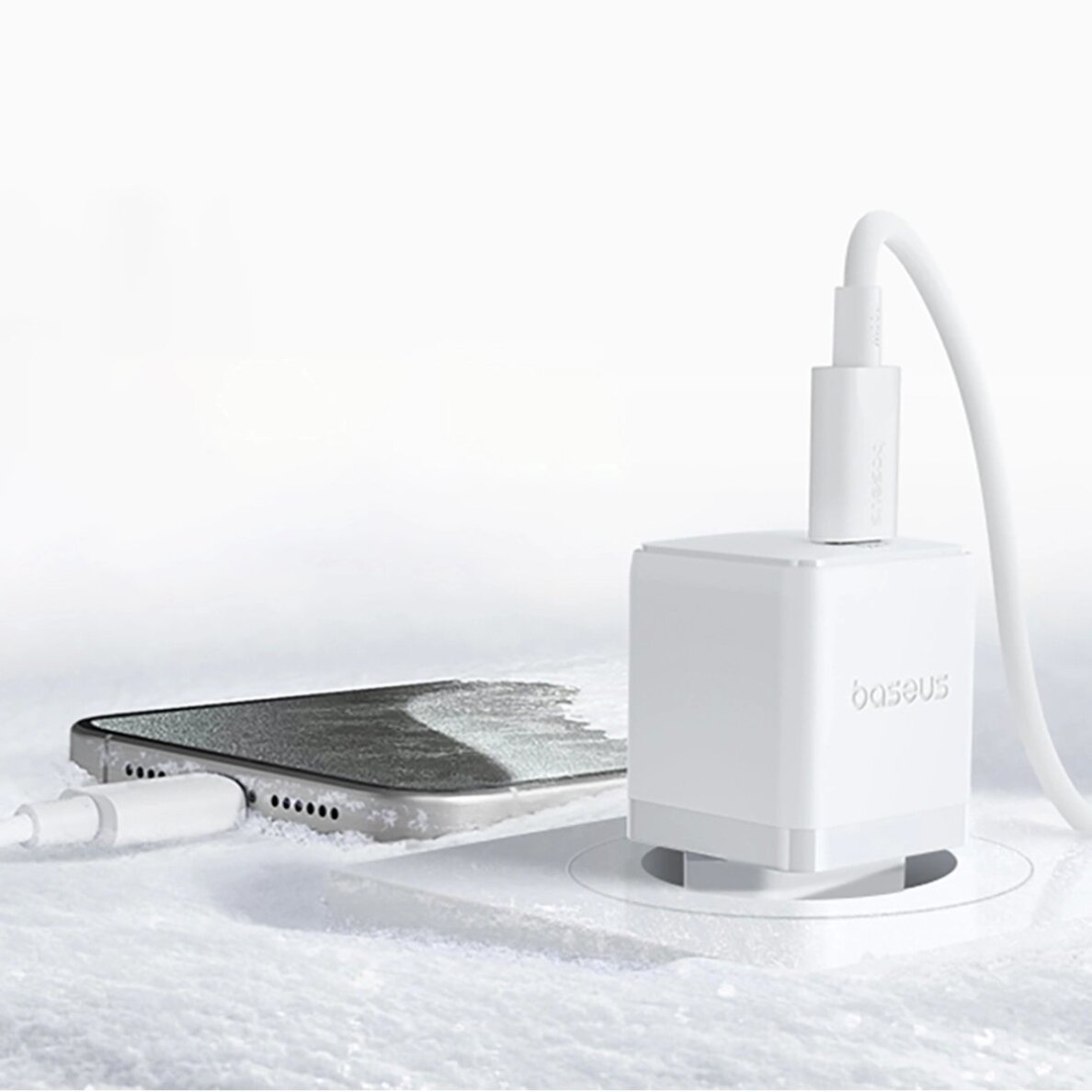 Sieninis įkroviklis Baseus Palm 1C 20 W su Baseus Mini White USB-C 60 W (20 V/3 A) 1 m kabeliu – baltas 12 Sieninis įkroviklis Baseus Palm 1C 20 W su Baseus Mini White USB-C 60 W (20 V/3 A) 1 m kabeliu – baltas 12