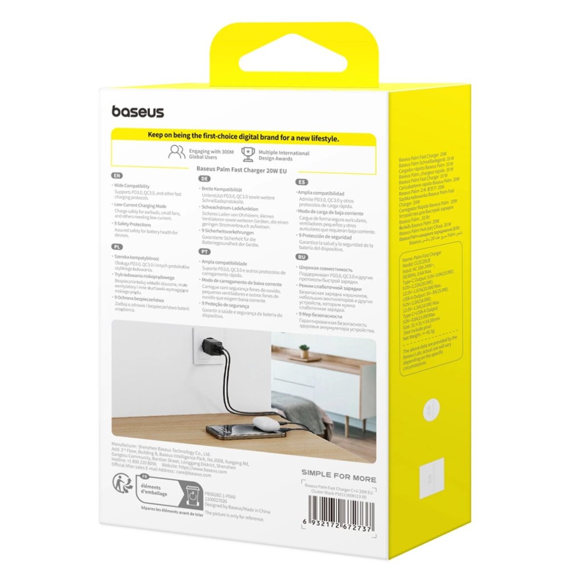 Sieninis įkroviklis Baseus Palm 20 W USB-C / USB-A – juodas 7