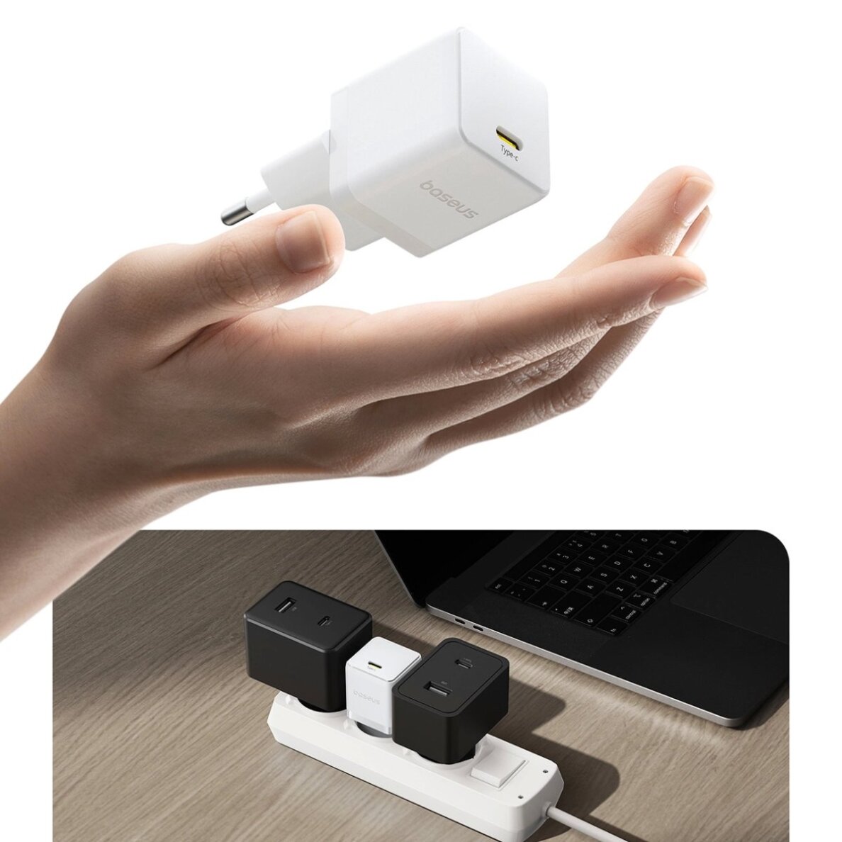 Sieninis įkroviklis Baseus Palm 20 W USB-C – baltas 10