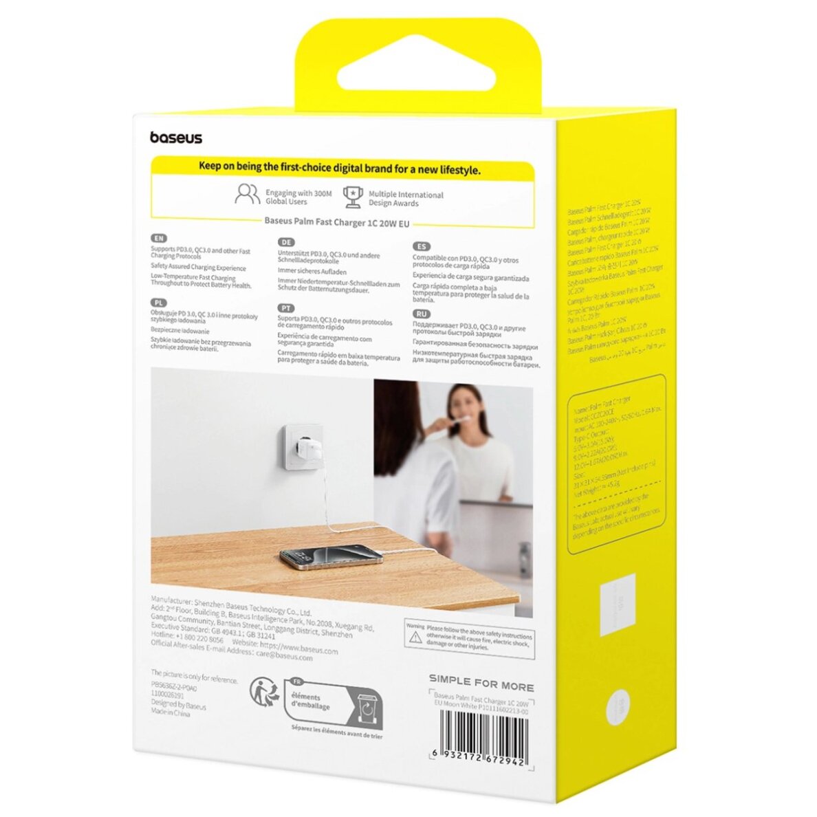 Sieninis įkroviklis Baseus Palm 20 W USB-C – baltas 7 Sieninis įkroviklis Baseus Palm 20 W USB-C – baltas 7