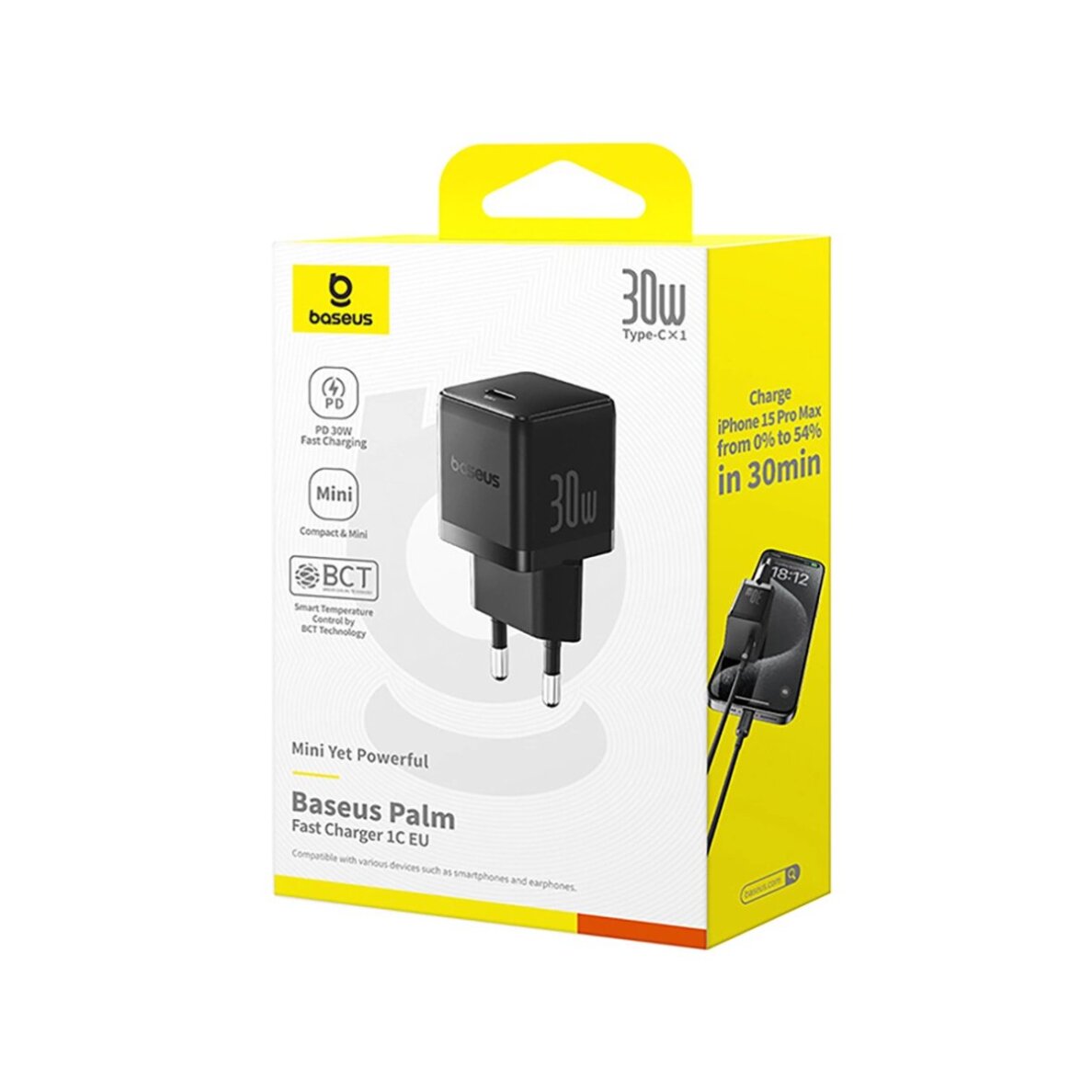 Sieninis įkroviklis Baseus Palm 30 W USB-C – juodas 8 Sieninis įkroviklis Baseus Palm 30 W USB-C – juodas 8