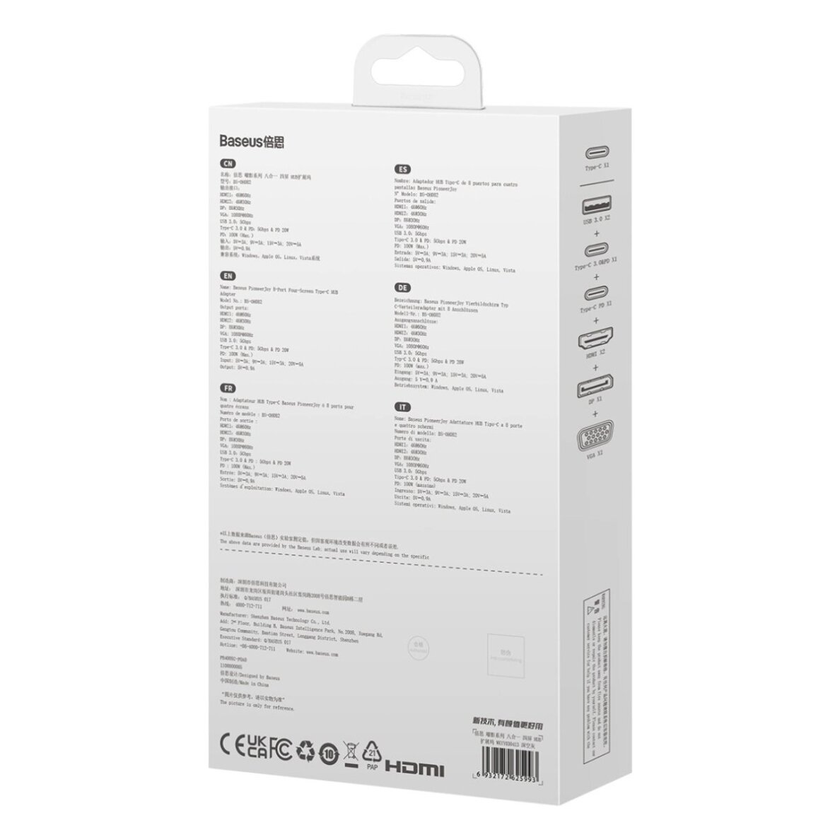 USB-C hubas Baseus PioneerJoy 8-in-1 HDMI 4K@60Hz + HDMI 4K@30Hz + DisplayPort 8K@30Hz + VGA + 2 × USB-A 3.0 + 2 × USB-C – pilkas 6 USB-C hubas Baseus PioneerJoy 8-in-1 HDMI 4K@60Hz + HDMI 4K@30Hz + DisplayPort 8K@30Hz + VGA + 2 × USB-A 3.0 + 2 × USB-C – pilkas 6