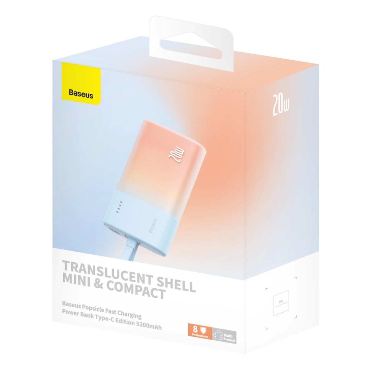 Išorinė baterija Baseus Popsicle 5200 mAh 20 W su integruotu Lightning kabeliu (+ baltas Baseus Simple USB-C – USB-C 60 W 20 V/3 A 30 cm kabelis) – mėlyna / oranžinė 10 Išorinė baterija Baseus Popsicle 5200 mAh 20 W su integruotu Lightning kabeliu (+ baltas Baseus Simple USB-C – USB-C 60 W 20 V/3 A 30 cm kabelis) – mėlyna / oranžinė 10