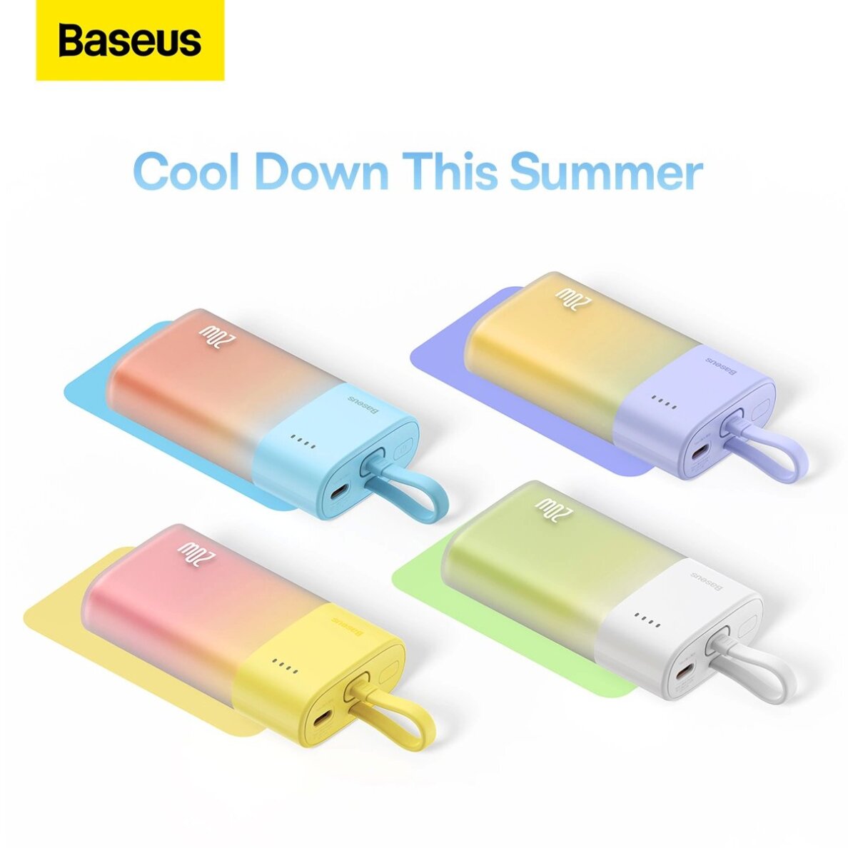 Išorinė baterija Baseus Popsicle 5200 mAh 20 W su integruotu Lightning kabeliu (+ baltas Baseus Simple USB-C – USB-C 60 W 20 V/3 A 30 cm kabelis) – mėlyna / oranžinė 12