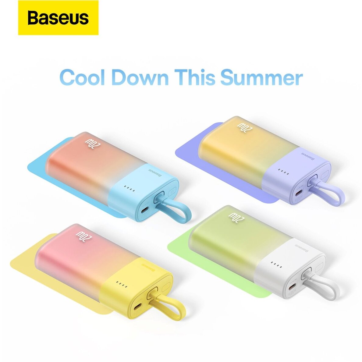 Išorinė baterija Baseus Popsicle 5200 mAh 20 W su integruotu Lightning kabeliu (+ baltas Baseus Simple USB-C – USB-C 60 W 20 V/3 A 30 cm kabelis) – balta / žalia 10