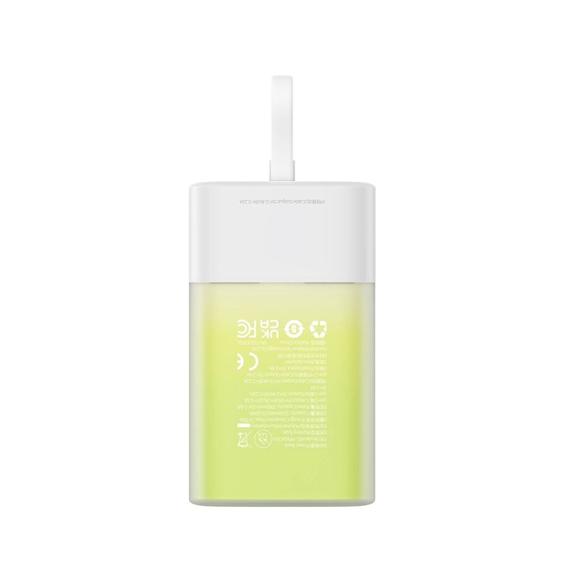 Išorinė baterija Baseus Popsicle 5200 mAh 20 W su integruotu Lightning kabeliu (+ baltas Baseus Simple USB-C – USB-C 60 W 20 V/3 A 30 cm kabelis) – balta / žalia 3