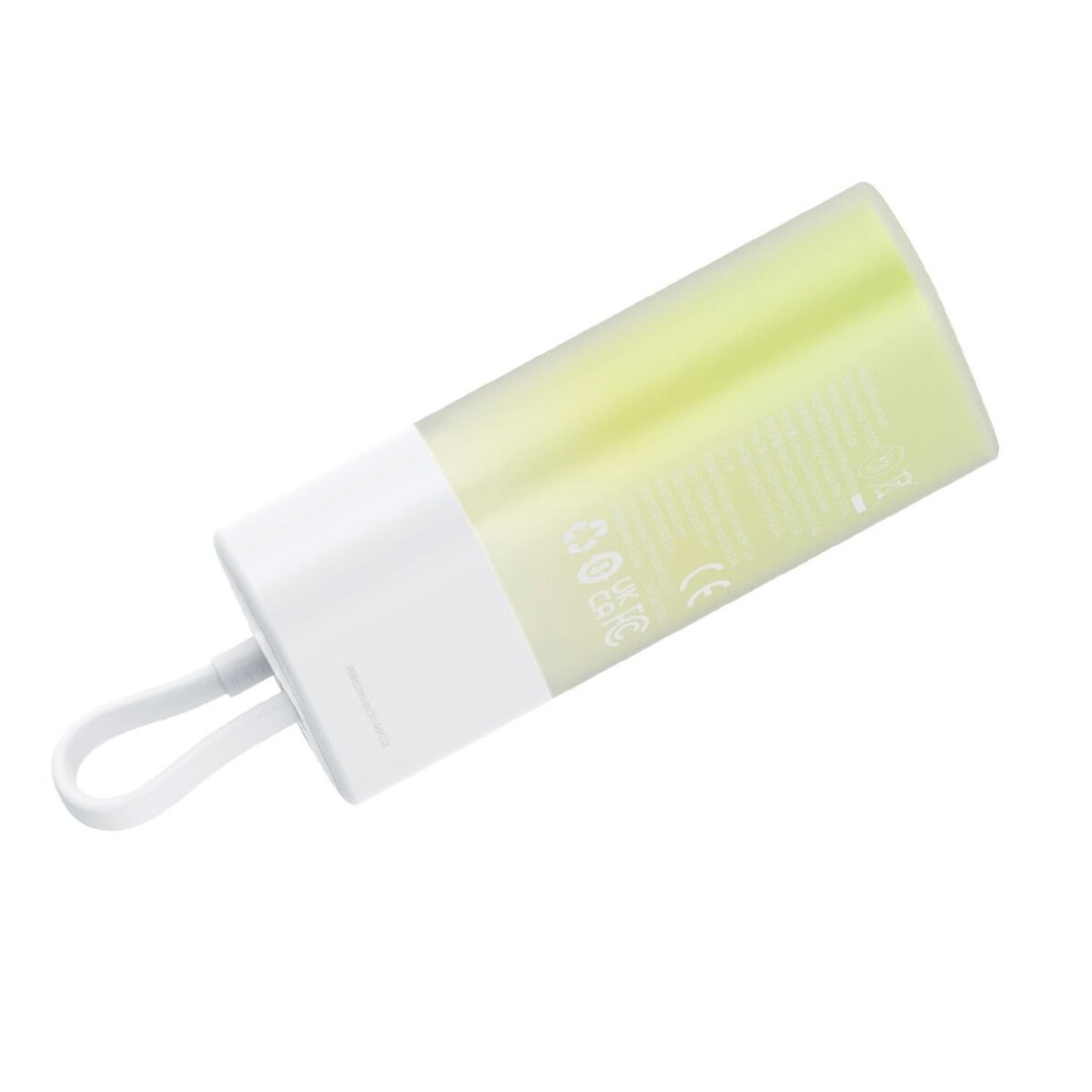 Išorinė baterija Baseus Popsicle 5200 mAh 20 W su integruotu Lightning kabeliu (+ baltas Baseus Simple USB-C – USB-C 60 W 20 V/3 A 30 cm kabelis) – balta / žalia 5