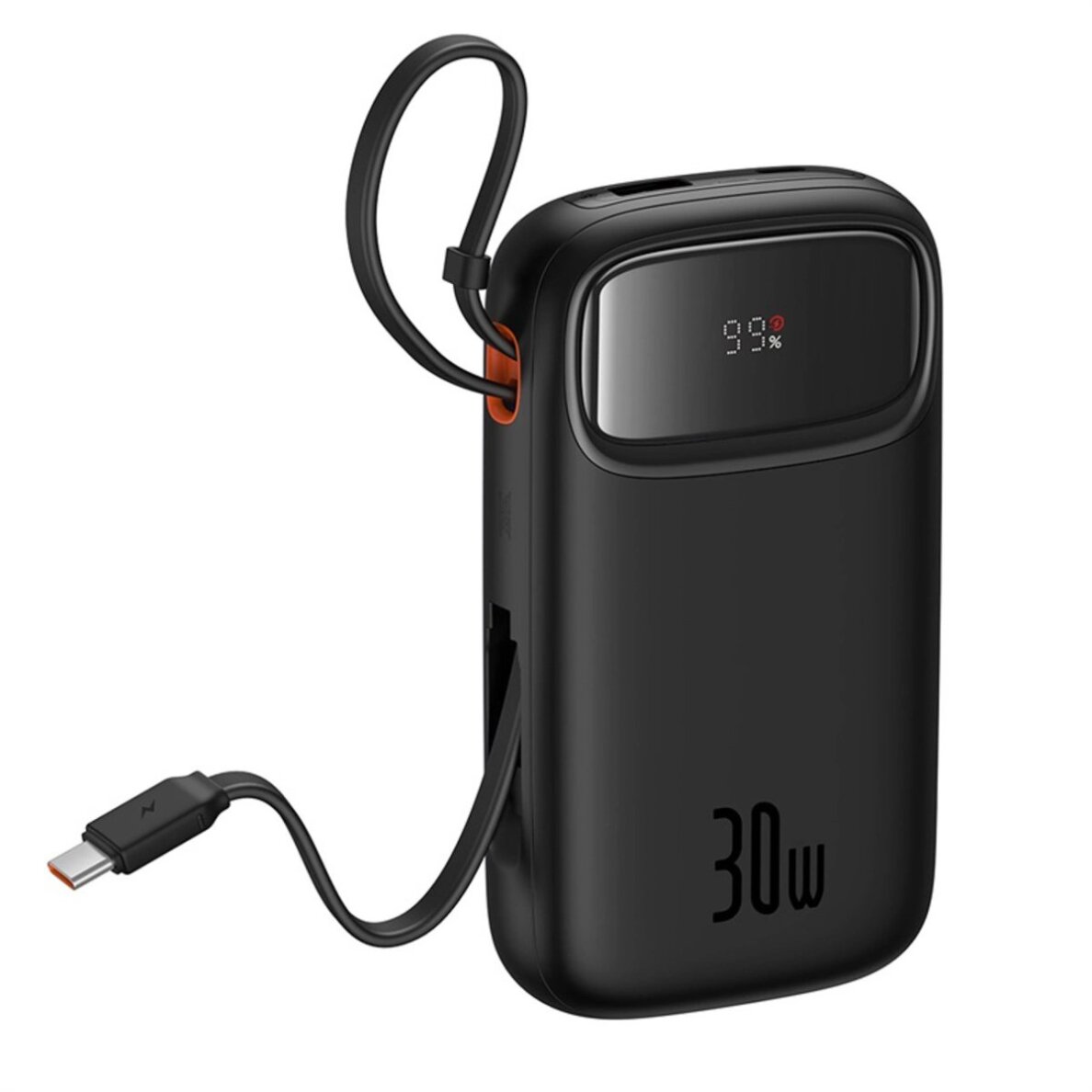Išorinė baterija Baseus QPow 2 20000 mAh 30 W su 2 integruotais USB-C kabeliais – juoda 4 Išorinė baterija Baseus QPow 2 20000 mAh 30 W su 2 integruotais USB-C kabeliais – juoda 4