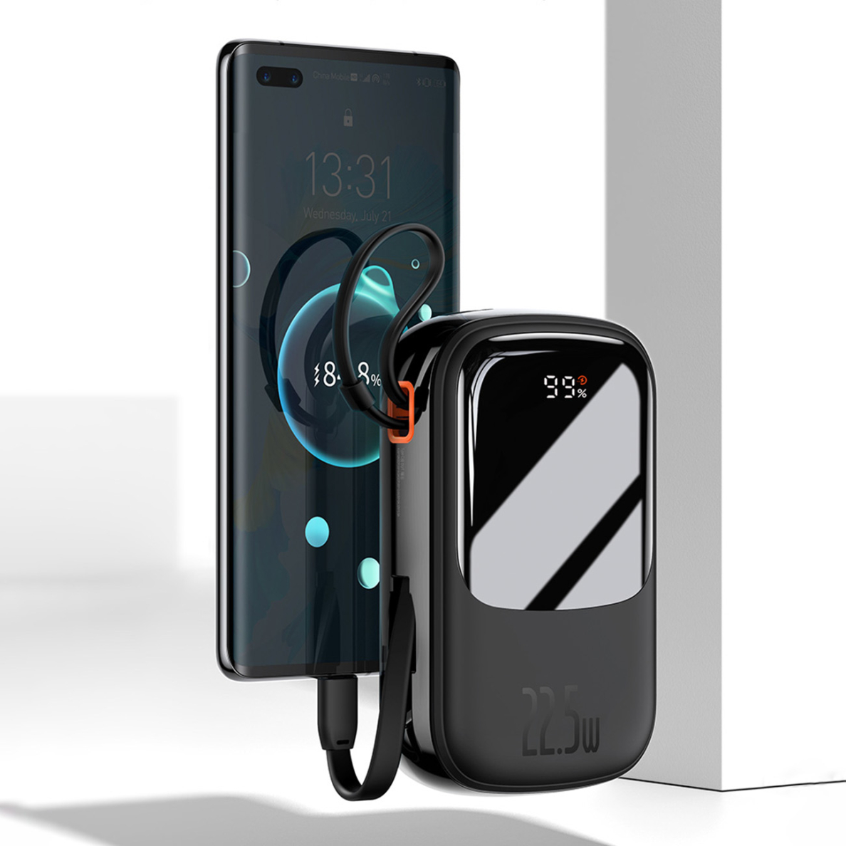 Baseus Qpow Digital Display powerbank with fast charging 10000mAh 22.5W QC/PD/SCP/FCP with built-in USB-C cable Juodas 11