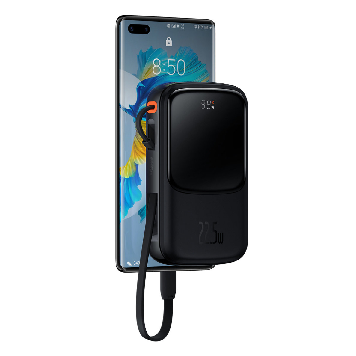 Baseus Qpow Digital Display powerbank with fast charging 10000mAh 22.5W QC/PD/SCP/FCP with built-in USB-C cable Juodas 5 Baseus Qpow Digital Display powerbank with fast charging 10000mAh 22.5W QC/PD/SCP/FCP with built-in USB-C cable Juodas 5