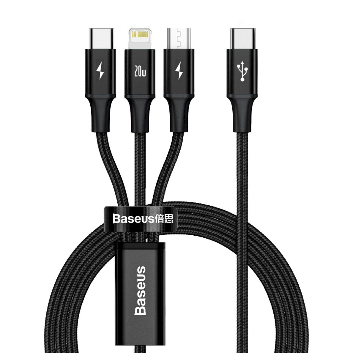 Baseus Rapid Series 3in1 USB-C - USB-C / Lightning / micro USB Kabelis 20W PD 1.5m - Juodas