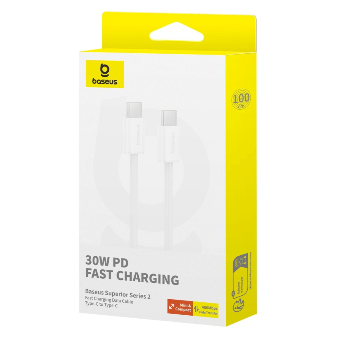Baseus Superior Series ll USB-C - USB-C 30W 480Mb/s Kabelis 1m - baltas 4 Baseus Superior Series ll USB-C - USB-C 30W 480Mb/s Kabelis 1m - baltas 4
