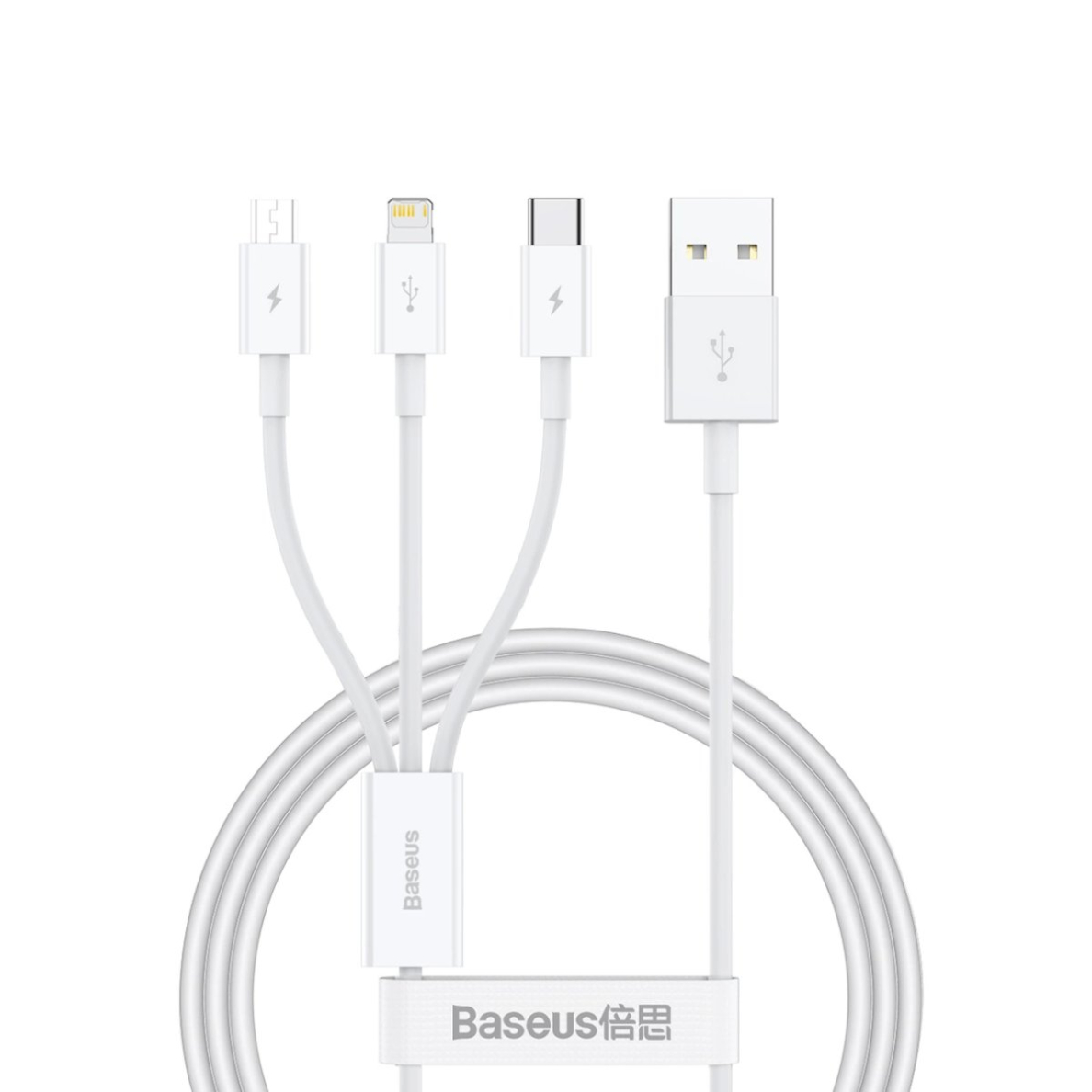 Baseus Superior Series USB-A - USB-C / Lightning / micro USB 3.5A Kabelis 1m - baltas Baseus Superior Series USB-A - USB-C / Lightning / micro USB 3.5A Kabelis 1m - baltas