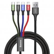 USB Kabelis Baseus 2X Lightning / Usb Type C / Micro Usb Su Nailono Pynimu 3.5A 1.2M Juodas