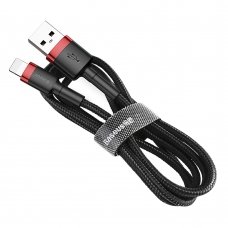 USB Kabelis Durable Nylon Braided Wire Usb / Lightning Qc3.0 2.4A 0,5M Juodas/raudonas (Calklf-A19)