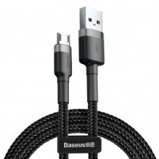 USB Kabelis Durable Nylon Braided Wire Usb / Micro Usb Qc3.0 2.4A 0,5M Juodas/pilkas (Camklf-Ag1)