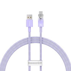 Krovimo kabelis Baseus Explorer 100 W USB-A – USB-C su temperatūros jutikliu 1 m – violetinis
