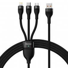 Baseus Flash Series Ⅱ One-for-three Fast Charging Data Cable USB to M+L+C 100W 1.2m Juodas