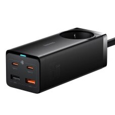 Įkrovimo stotelė Baseus GaN3 Pro 65 W EU + 2 × USB-C + 2 × USB-A su Baseus Xiaobai USB-C 100 W 1 m kabeliu – juoda