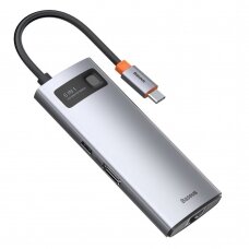 Baseus Metal Gleam 6in1 Multifunkcinis Šakotuvas HUB USB Type C - USB Type C 100 W / HDMI 4K 30 Hz / 3x USB 3.2 Gen 1 / RJ45 1 Gbps (CAHUB-CW0G) UGLX912