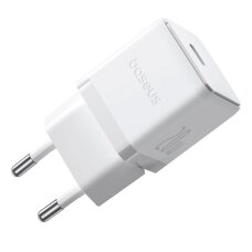 Sieninis įkroviklis Baseus Palm 1C 20 W su Baseus Mini White USB-C 60 W (20 V/3 A) 1 m kabeliu – baltas