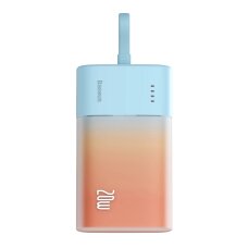 Išorinė baterija Baseus Popsicle 5200 mAh 20 W su integruotu Lightning kabeliu (+ baltas Baseus Simple USB-C – USB-C 60 W 20 V/3 A 30 cm kabelis) – mėlyna / oranžinė