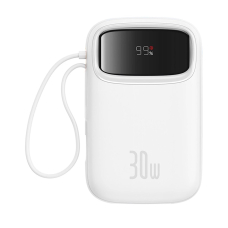 Baseus QPow 2 30W 10000mAh Power Bank su integruotu USB-C kabeliu – baltas