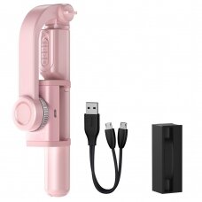 Asmenukių lazda/ trikojis Baseus Telescopic Stand su Bluetooth pulteliu rožinė