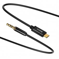 Kabelis Baseus stereo audio AUX 3,5 mm mini jack - USB Type C skirtas išmaniesiems telefonams 120cm Juodas (CAM01-01)