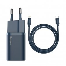 Greitas Buitinis Įkroviklis Baseus Super Si 1C USB Type C 20 W Power Delivery + USB Type C - Lightning Kabelis 1m Mėlynas (TZCCSUP-B03)